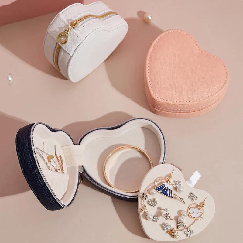 Wholesale Portable Heart Shape Custom Logo Gift Storage Organizer Jewellery Case Pu Leather Jewelry Box