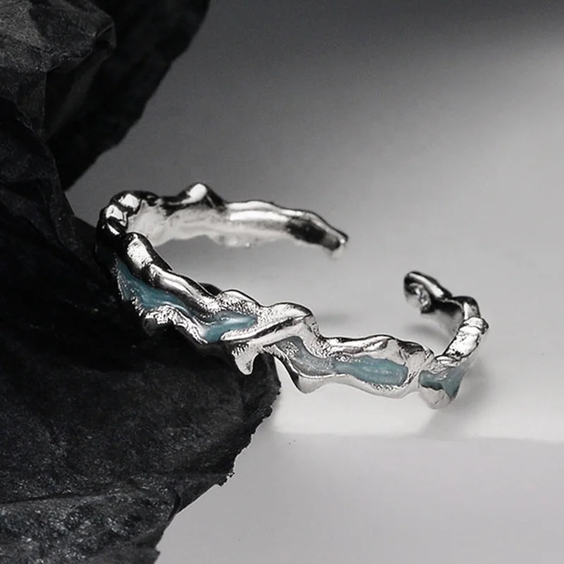 ICEBELA Jewelry Mint Blue Sweet Cool Enamel Ring Personality Ice Lake Series Adjustable Colorful Woman 925 Silver Rings