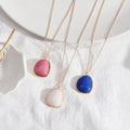 HOVANCI 2021 European New Style Long Geometric Pink Stone Chain Necklaces 7 Blue Natural Stone Pendant Necklaces