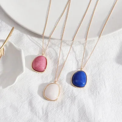 HOVANCI 2021 European New Style Long Geometric Pink Stone Chain Necklaces 7 Blue Natural Stone Pendant Necklaces