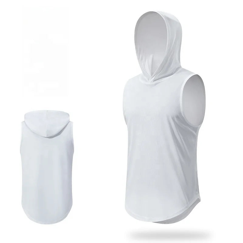 Men's Hoodie Sleeveless Vest Fitness Suit Basketball Training Hooded Fitness Gym White Tank Top Hoodie Custom Mens