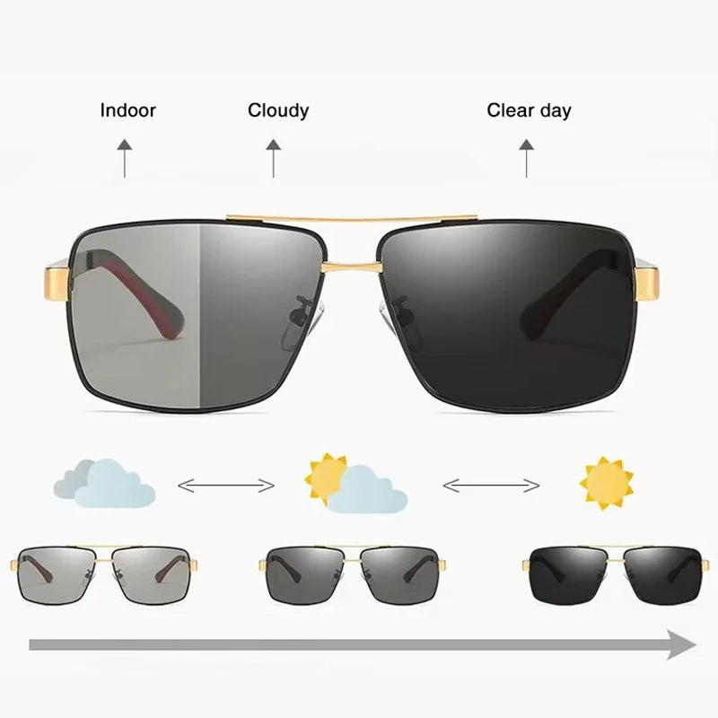 031 New UV400 Day Night Vision Pilot Metal TAC Polarized Driving Changing Photochromic Sun Glasses Sunglasses Men