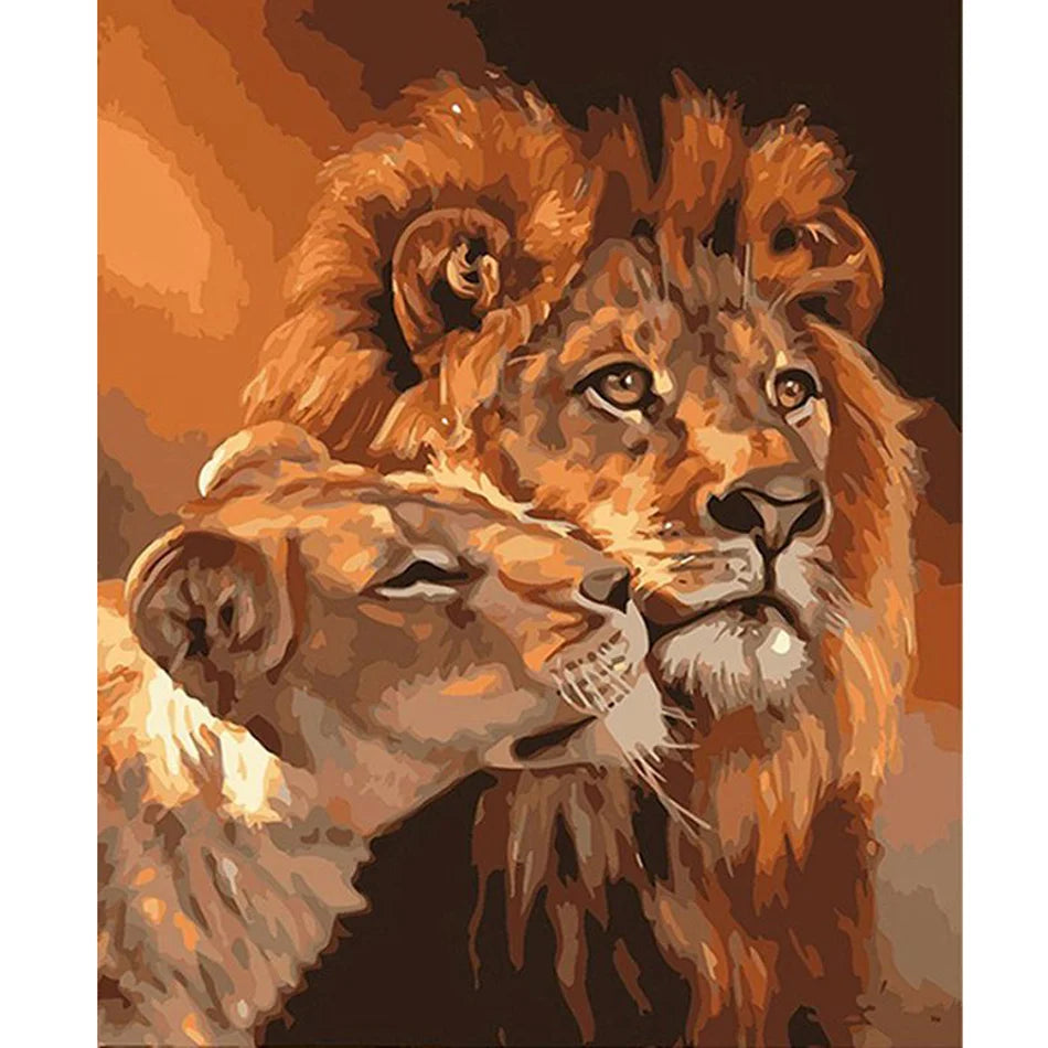 Adults Beginners Classic Style DIY Lion Animals Canvas Painting Kit Paint by Numbers with Acrylic Paints Handwork Gift Canvas