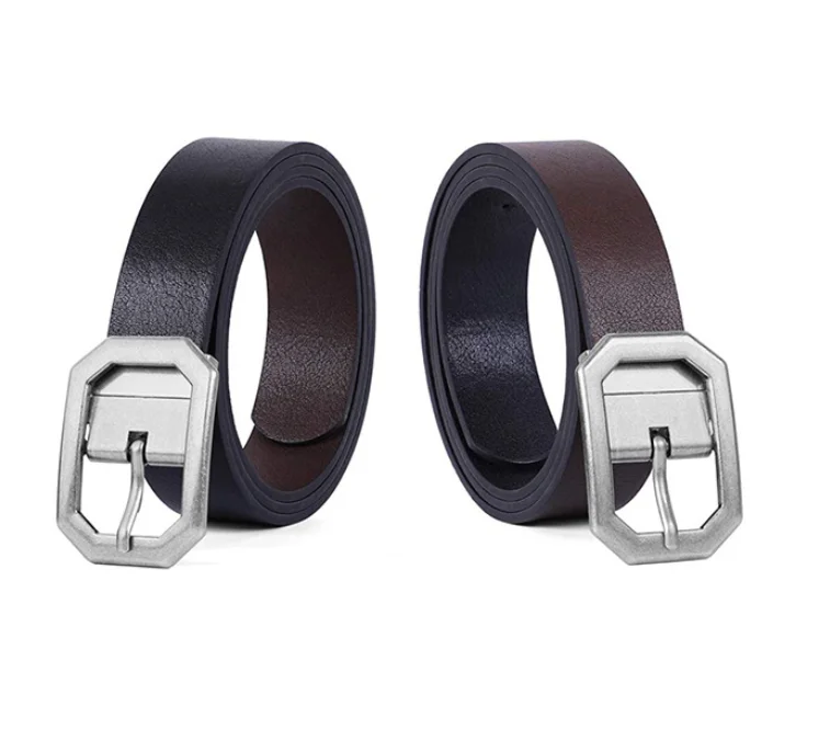 Classic Female Double Sided Retro Reversible Women Real Leather Cowhide Belt Dull Anti Silver Rotated Buckle Fashion Ladies
