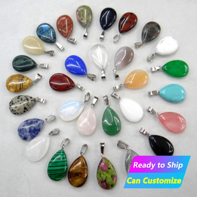 Wholesale Unisex Birthstone Rough Crystal Healing Quartz Gemstone Necklace Small Natural Raw Stone Water Drop Waterdrop Pendant
