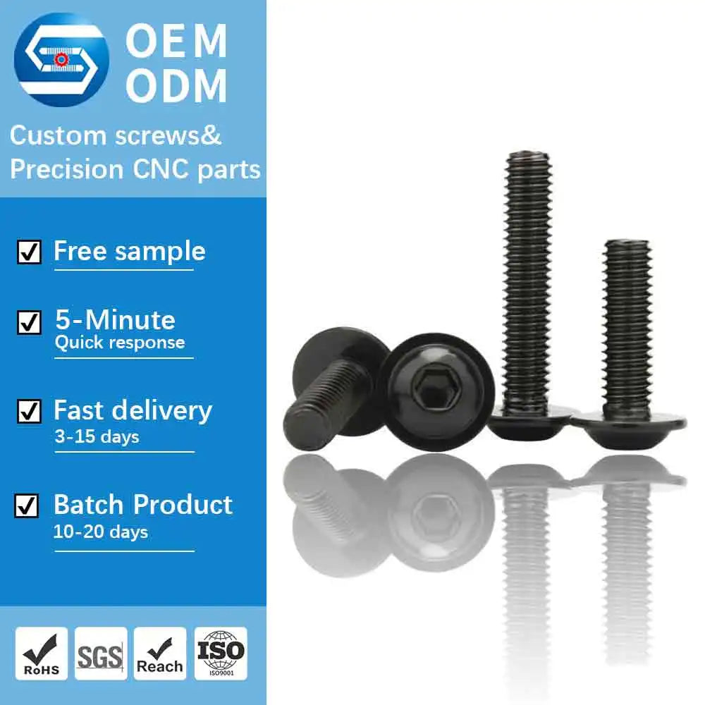 ISO 7380-2 Black Stainless Steel SS304 SS316 Button Head Hex Socket Screw with Flange Washer Head Allen Bolts Fasteners
