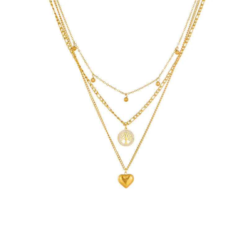 2024 New Wholesale 18K Gold Plated Stainless Steel Multilayer Butterfly Pearl Zircon Vintage Party Necklace Gift Women