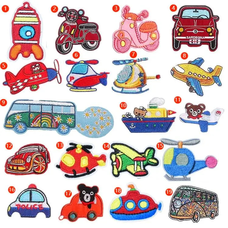 Iron on Embroidered Cartoon Vehicle Motorbike Rooter Car Patches for Kids