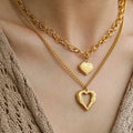 2025 Trendy Double Layered Heart Charm Necklace 18K Gold Plated Stainless Steel Necklace Jewelry Gifts for Women Girls