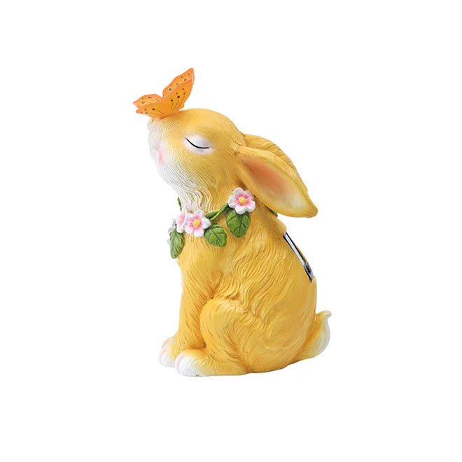 Wholesale Solar Garden Statues Rabbits With Butterfly Lights Sculptures Solar Powered Bunny Figurine Ornament Resin Lights