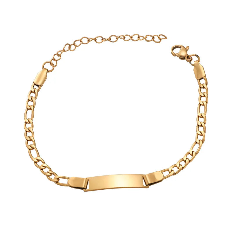 Chris April Fashion Design  Stainless Steel Simple PVD Gold Plated square Pendant logo Charm Bracelet for Children
