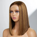 FH Piano Highlight Super Double Drawn 4x4 Lace Closure Vietnamese Raw Human Hair P4/27 Bone Straight Short Bob Wig Glueless Wigs