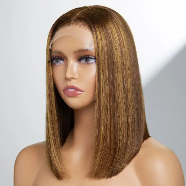 FH Piano Highlight Super Double Drawn 4x4 Lace Closure Vietnamese Raw Human Hair P4/27 Bone Straight Short Bob Wig Glueless Wigs