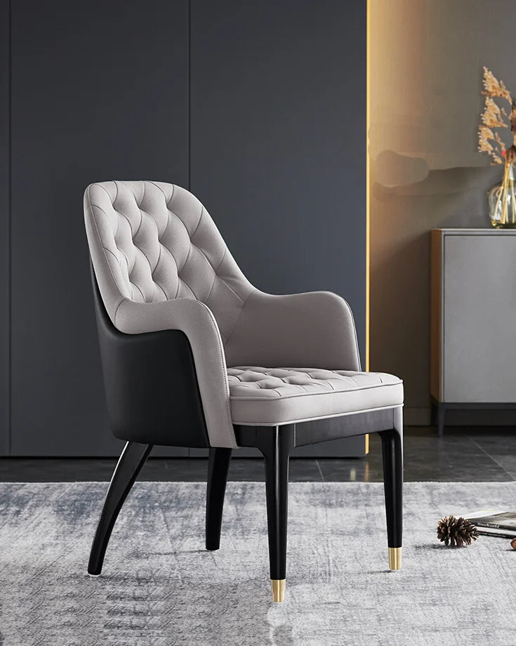 Light Luxury Solid Wood Thick Legs Armrests Comfortable Sedentary Leather Dining Chair Gambling Chair
