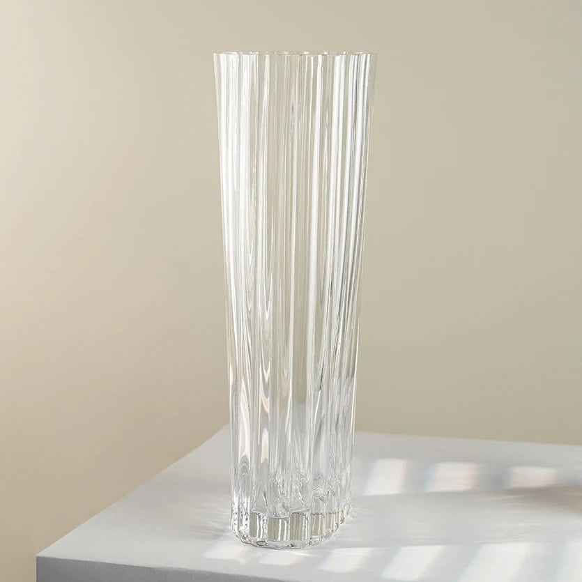 Restaurant Decoration 30cm 12inch Height Giant Clear Ribbed Narrow Flower Arrangement Large Vase Tall Glass Floor Vase