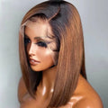 Remy Hair 13x4 HD Lace Closure Brown Human Hair Wig Ombre 1B 30 Bob Wig Brazilian Straight 13x4 Lace Frontal Short Bob Wig