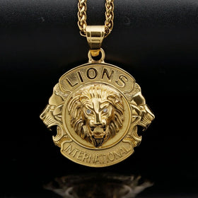 Custom Wholesale Vintage Men Jewelry Stainless Steel Gold Plated Lion Head Hip Hop Pendant Necklace for Valentines Gift
