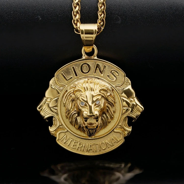 Custom Wholesale Vintage Men Jewelry Stainless Steel Gold Plated Lion Head Hip Hop Pendant Necklace for Valentines Gift