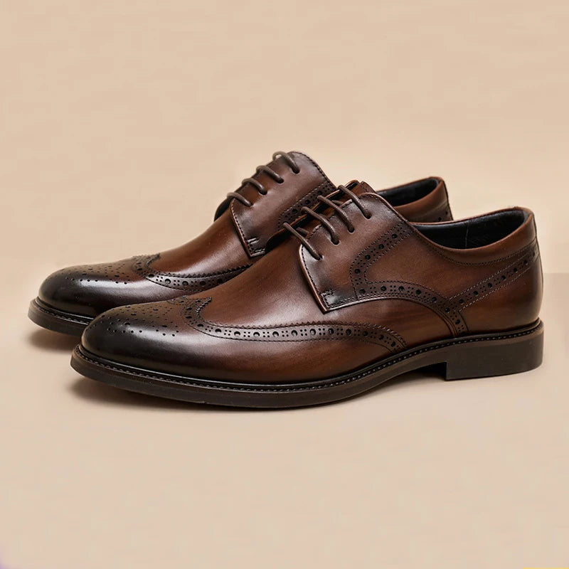 British Style Oxfords Dress Shoes for Men Genuine Leather Formal Business Plus Size Brogues Wedding Shoes for Autumn
