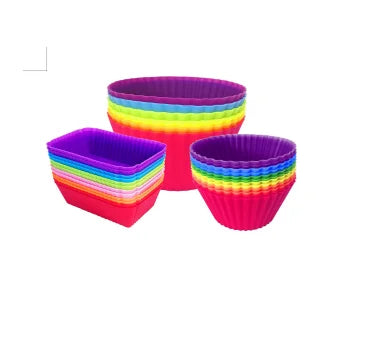 30-Pack Silicone Non-Stick Jumbo Reusable Molds Cupcake Liners and Lunch Box Dividers Baking Cups and Moulds Cake Tools Bundle