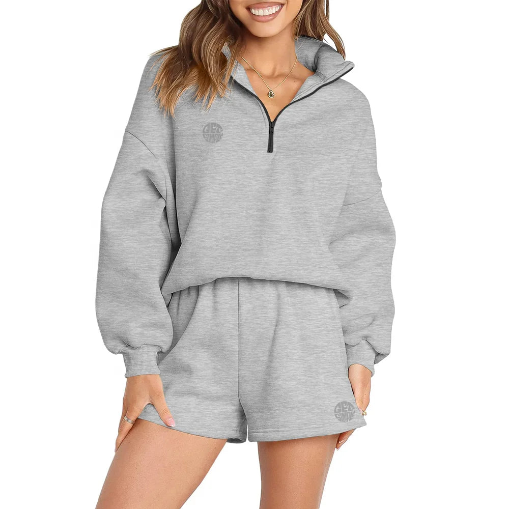 Hooded Winter Solid Tracksuit Cotton Polyester Slim Oversized Custom Unisex Sweatsuit