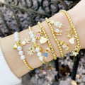 Fashion Pearl Beaded Bracelet With Boy Girl Heart Pendant Copper Gold Plated Beads Stretch Bracelets for Her Gift