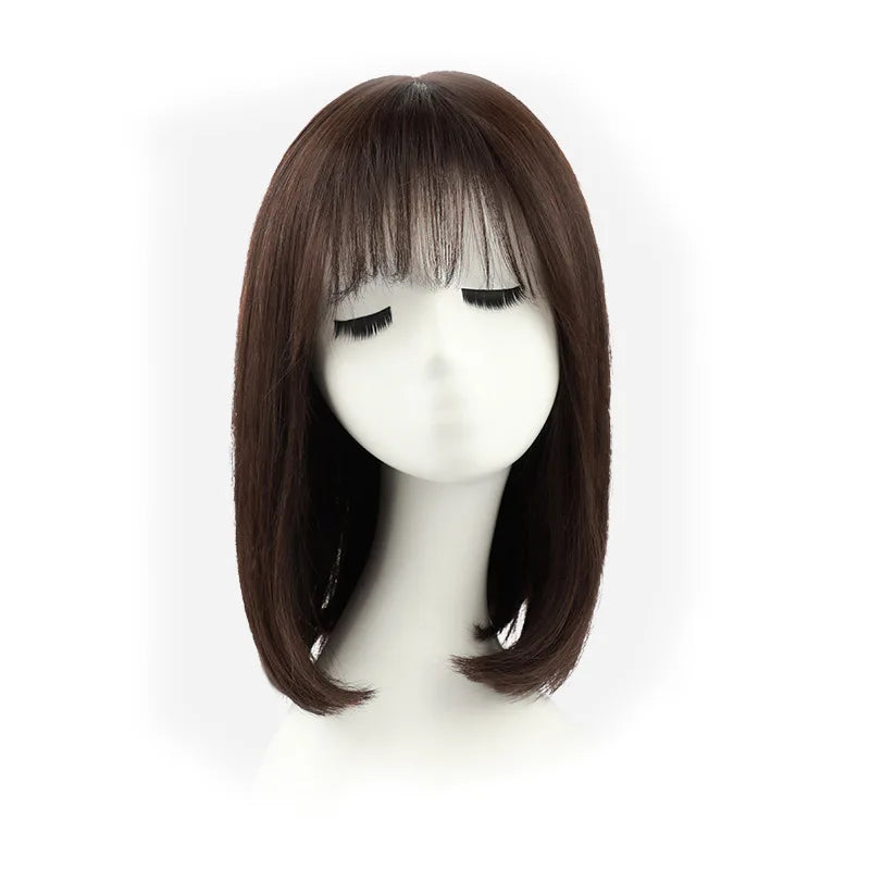 ML Woman Lace Frontal Closure 100% Human Hair Brazilian Bob Wig with Bangs 16 Inches