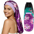 Custom Wholesale Hair Accessories Print Flower Long Silk Satin Hair Bonnets for Sleeping Bonnet Cap for Women Long Hair Braids