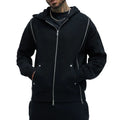 YUCHEN Black Customized Boxy Blank Oversized Studded Metal Zip Hoodie Men Splice 360g Cotton Long Sleeve Sweatshirt