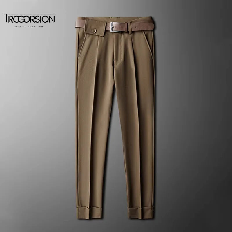 TROGORSION High Quality Pleated Business Pants Anti-Wrinkle Breathable British Style Men's Casual Trousers Wholesale