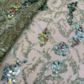 Army Green Crystal Beaded Sequins Wedding Bridal Embroidery Handmade Beads Sequins Fabric