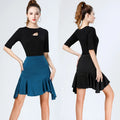 Blue Flounce Latin Dance Skirt Practice Pleated Dance Dress for Women