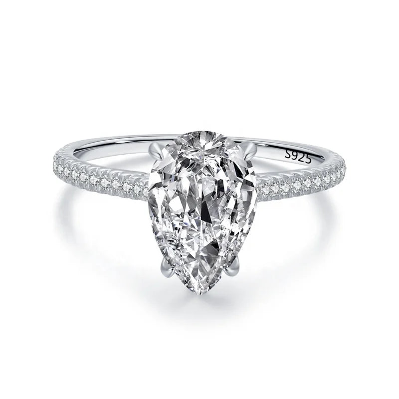 JZ1406 Luxury 925 Sterling Silver Teardrop Water Drop Engagement Promise Ring Halo Pear Cut Zircon Women's Fine Fashion Rings MegaBDM