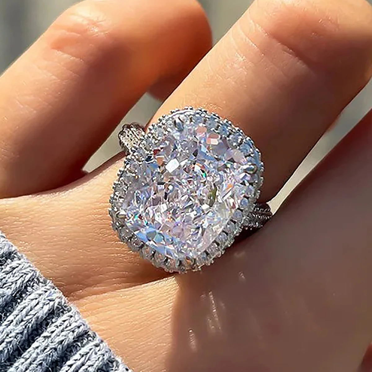 CAOSHI OEM Wholesaler Luxury Sparkling Geometric Crystal Zircon Wedding Rings for Party Silver Plated CZ Rings Jewelry for Women