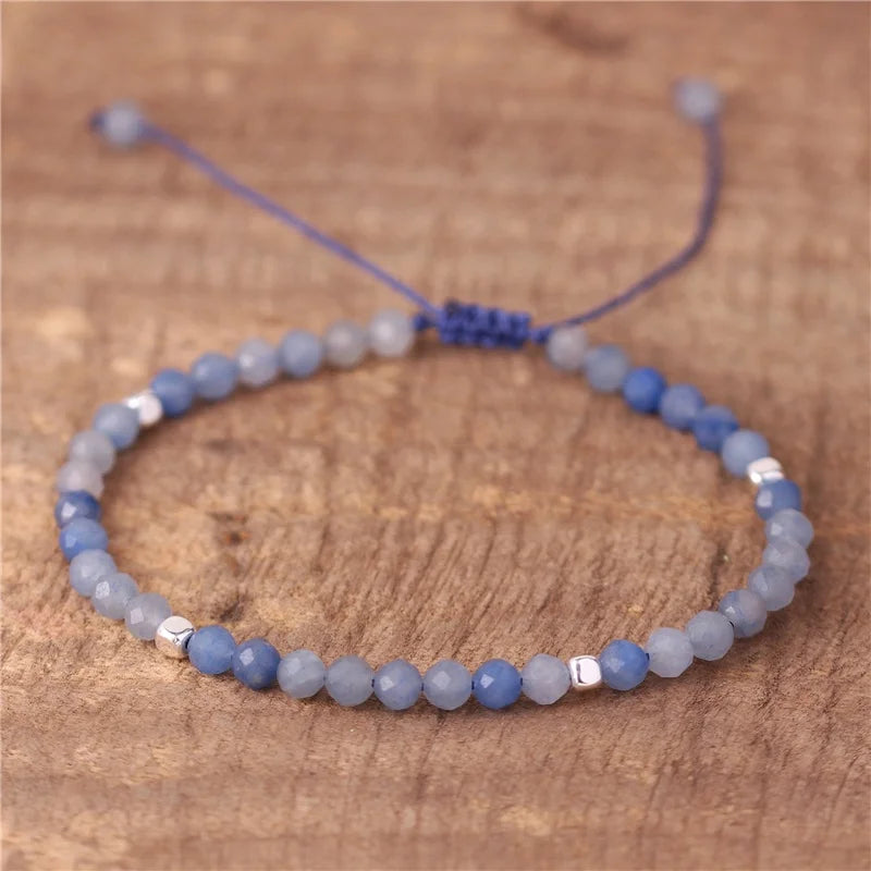 Boho 4mm Blue Aventurine Beaded Dainty Gemstone Cord Braided Tibetan Bracelet Adjustable Minimalist Women Jewelry Wholesale MegaBDM