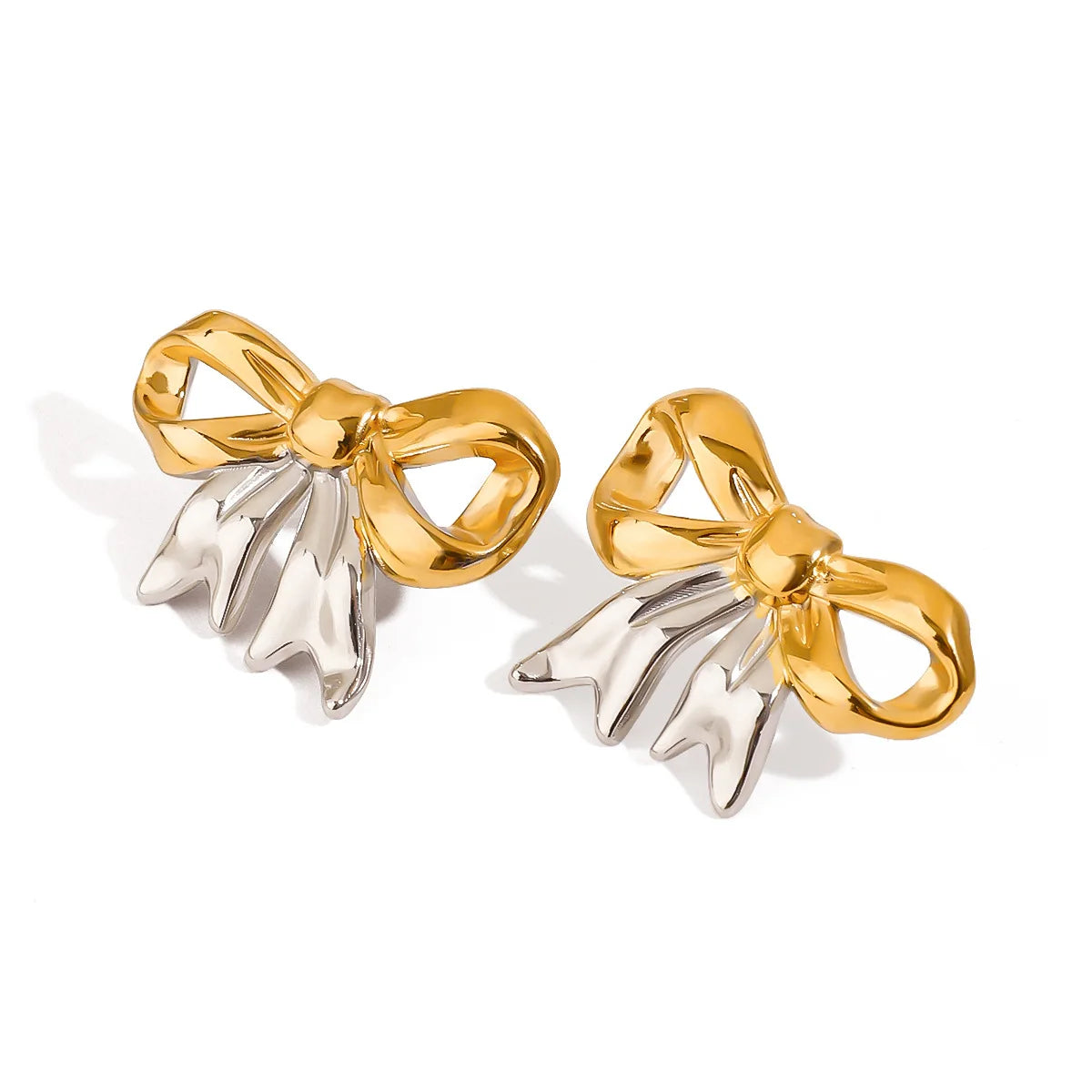 European American Fashion Personalized Stud Earrings for Women Stainless Steel Waterproof Two-Tone Bow Jewelry