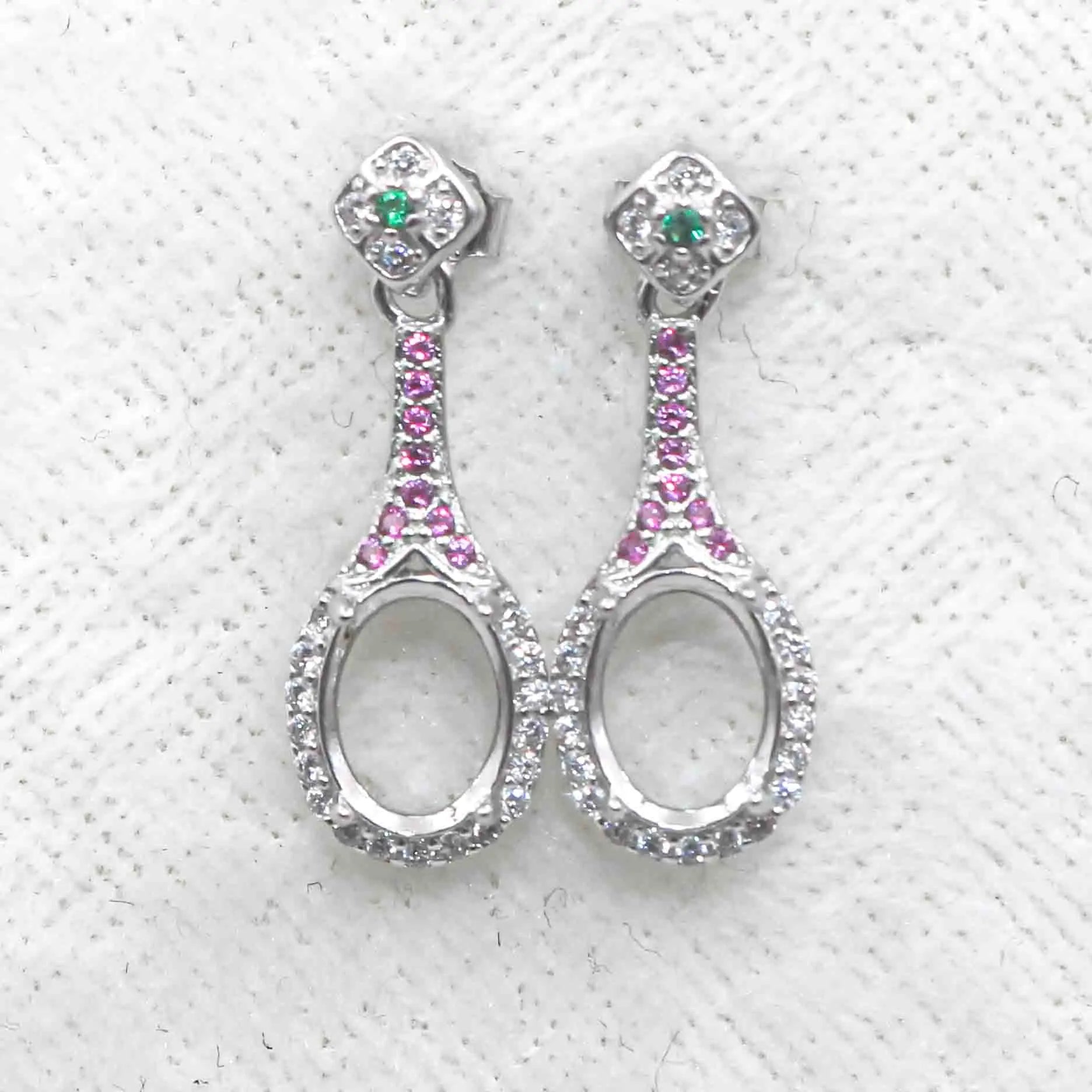 Sterling Silver 6*8mm Semi Mount Earrings Frame Empty Support Blank Claws Setting S925 Base Without Center Stone for DIY Inlay