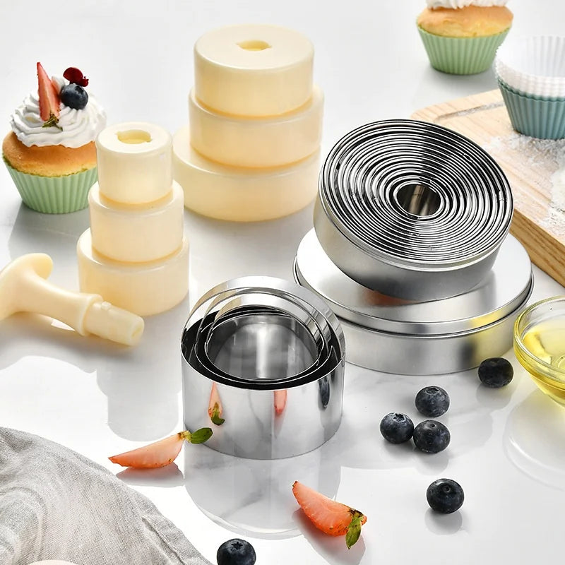 Round Cookie Biscuit Cutter 12Pcs Set Dessert Mousse Cake Donut Ring Cutter Tool 304 Stainless Steel Metal Baking Molds