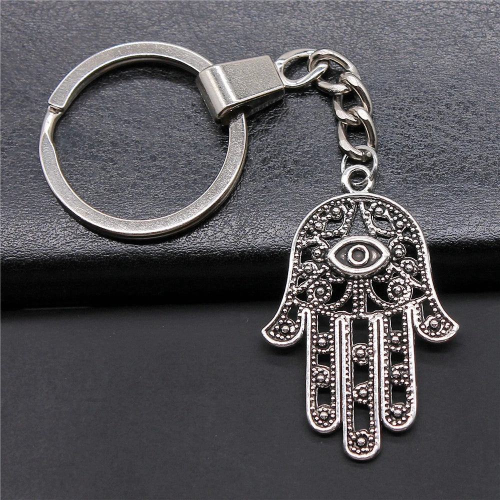 WYSIWYG 42x28mm Antique Silver Plated Antique Bronze Plated Zinc Alloy Hand With Eye Keychain Accessories P2-ABD-C11006