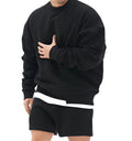 Custom New Arrival Solid Color Crew Neck Long Sleeve Regular Fit Hedging Drop Shoulder Fleece Sweatshirt Two Pieces Autumn