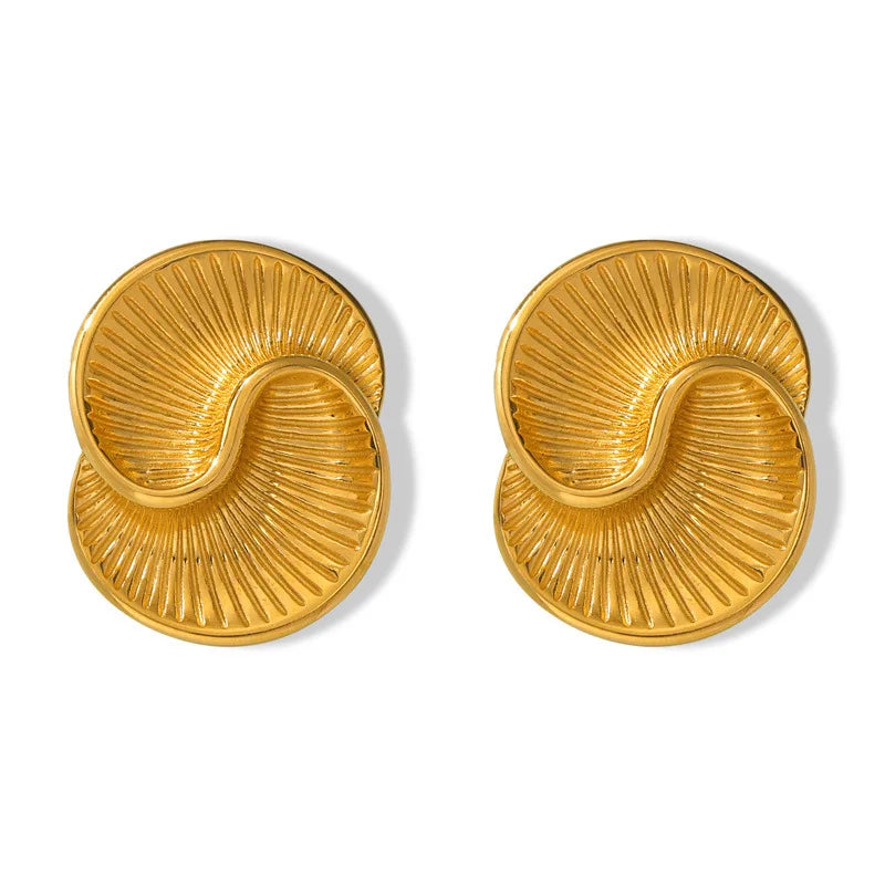 YF3769 18k Gold Plated Waterproof Fashionable Irregular Stainless Steel Water Droplet Texture Spiral Earrings Women Jewelry