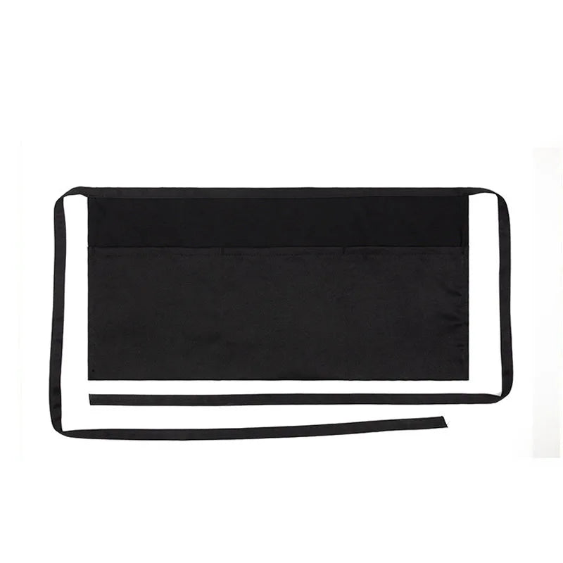 12 Inch Black Polyester Half Apron Server Apron Waist Aprons With 3 Pockets for Waitress