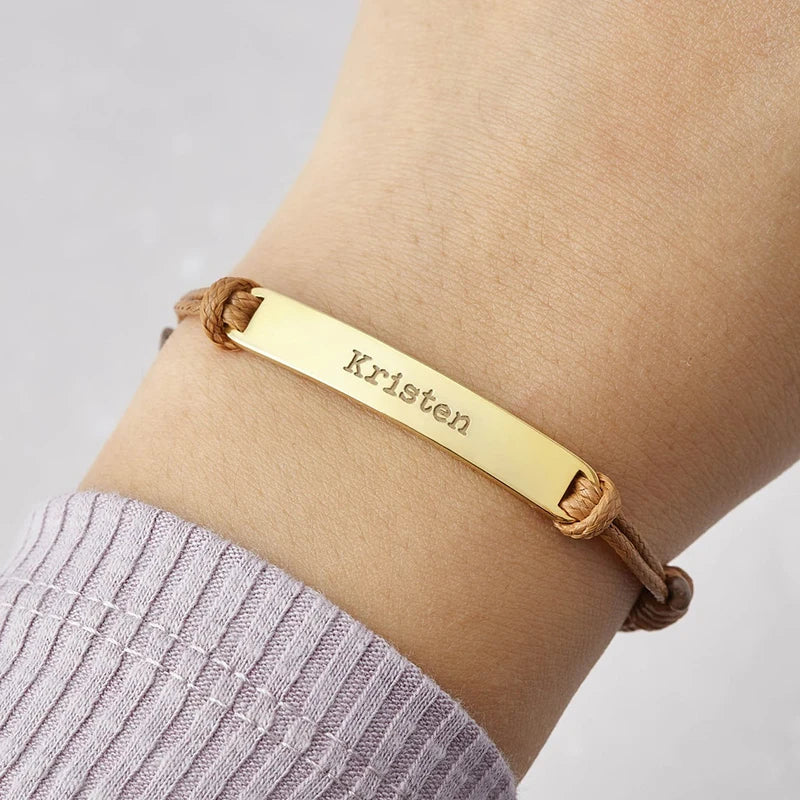 Minimalist Gold-Plated Bar Bracelet Customizable DIY Fashion Jewelry Personalized Encouragement Words Trendy Braided Rope Design MegaBDM