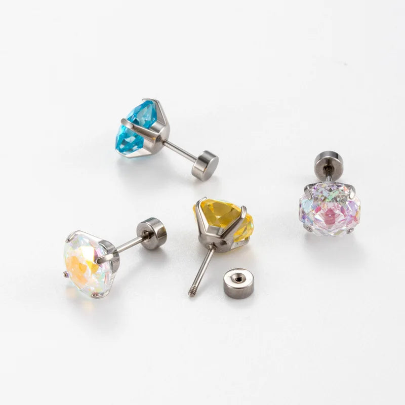 8mm Octagon Rose Cut Zircon Septum Stainless Steel Piercing Jewelry Diamond Ear Piercing Titanium Steel Screw Ear Bone