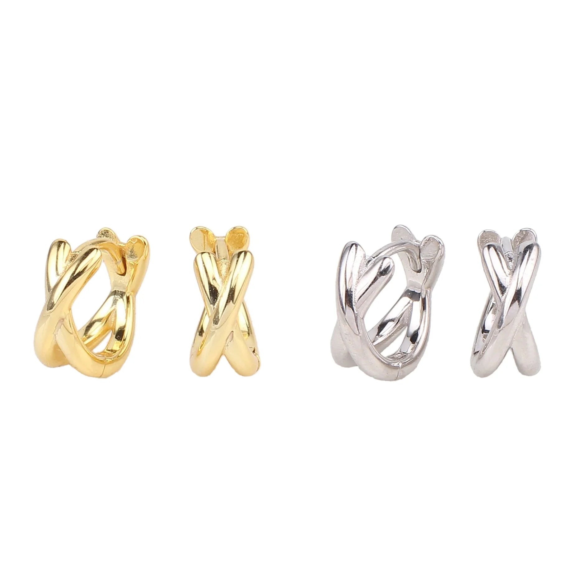 Letter X Huggie Trendy Jewelry 925 Sterling Silver Cross Hoop Earrings Women