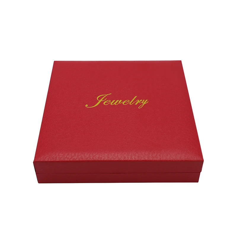 Fadeli Custom Logo Red Square 3 in 1Gift Box Pearl Necklace Bangle Earing Package PU Leather Jewelry Necklace Box Packaging