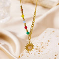 In Stock Non Fading Colorful Beaded Gold Plated Stainless Steel Necklace Mix Chain Natural Stone Sun Pendant Necklace for Women