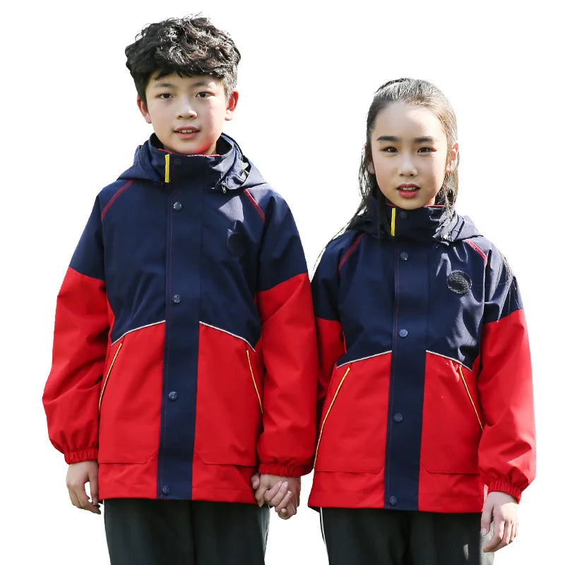 Windproof Warm Coat with Detachable Jacket School and Garden Uniform Two-Piece Set for Boys for Students