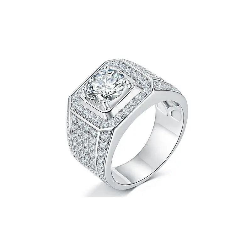 D VVS 1CT 2CT 3CT 5CT Moissanite Diamond Men Ring Ready to Ship Sterling Silver S925 Fine Jewelry Side Zircon Gemstones Ring