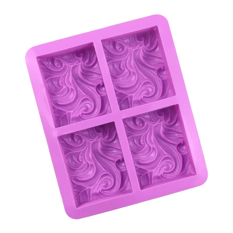 Hot Sale DIY Soap Making Handmade Rectangle 4 Cavity Wave Shape Purple Silicone Rubber Soap Molds Cake Tools 17x14.3x3.3cm